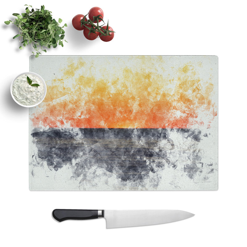 Tempered Glass a Sunset Watercolour Chopping Board, 28.5 cm x 39 cm