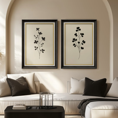 Minimalist Botanical Branch Line Art Wall Decor Set – Set of 2 Premium Framed Wall Art Print on Paper 26"x36"
