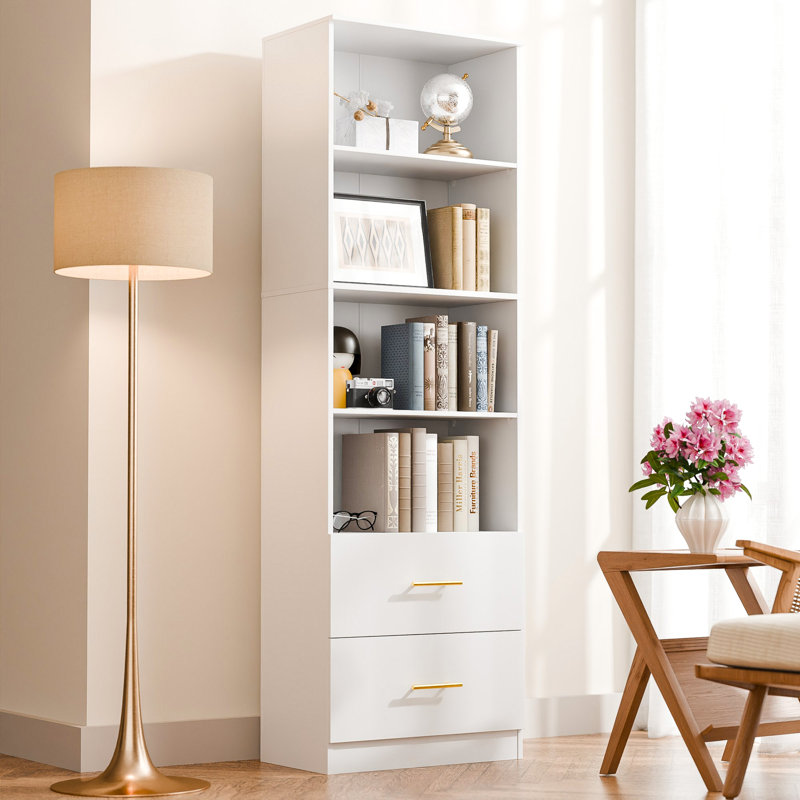 74.1'' H X 23.6" W Standard Bookcase With 2 Drawers, White