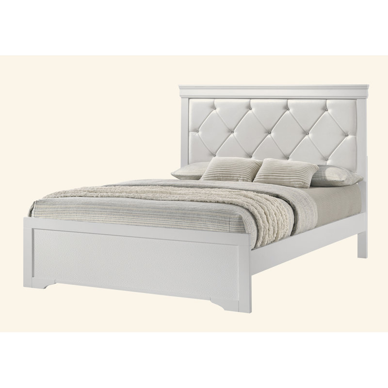 Mobilier de chambre à coucher moderne avec panneau à panneau blanc et tête de lit tapissier à texture de cristal 1pc