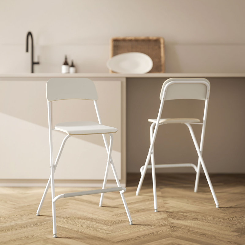 Ensemble de 2 tabourets pliables avec repose-pieds, Blanc