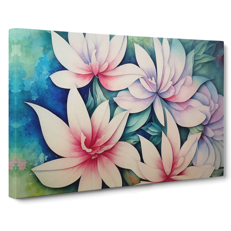 Cheerful Watercolour Flowers - Wrapped Canvas, 35cm H x 50cm W x 3cm D