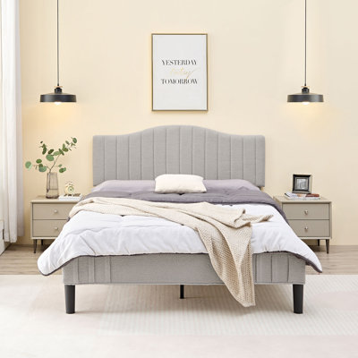 Alair Platform Bed Frame With Adjustable Sheepskin Fabric Headboard