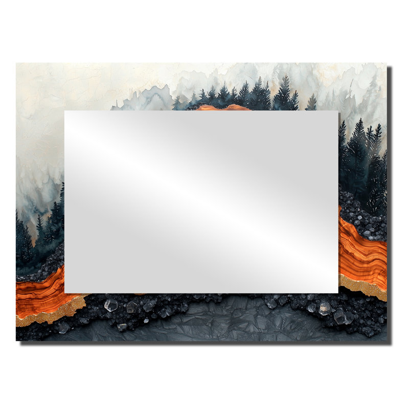 Forêt d'automne, paysage de pierre ambrée II - art mural miroir en relief - imprimé sur métal, 24 po x 32 po