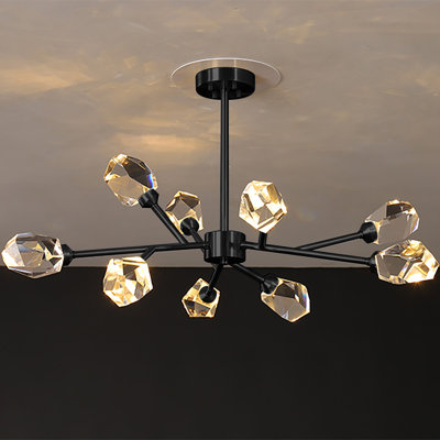 9 - Light Crystal Dimmable LED Sputnik Modern Linear Chandelier