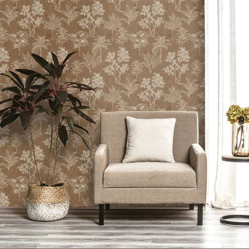 Zen Floral Paper Metallic Wallpaper Roll, Gold/Blue