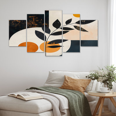 «Retro Leaves Botanical Graphic - Leaves», art mural 5 pièces