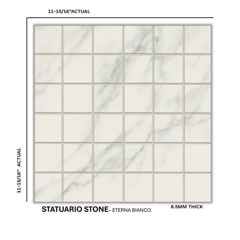 Stauario Stone 2" X 2" Porcelain Statuario Look Tile Mosaic Sheet