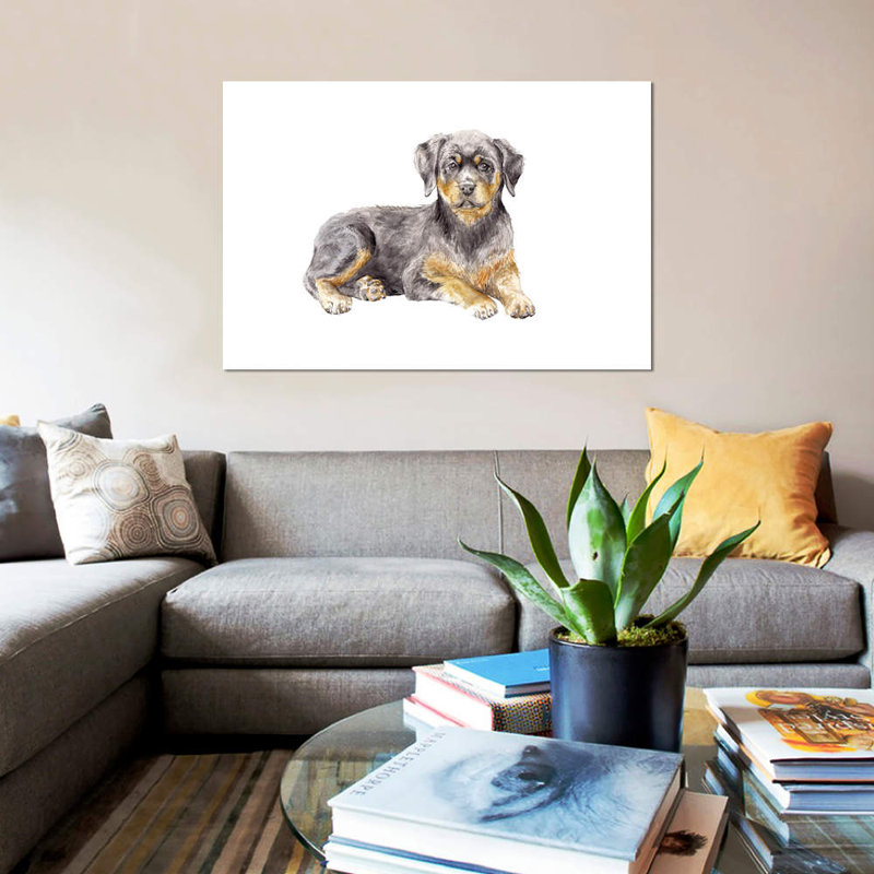 «Rottweiler Puppy», reproduction sur toile, H 8 po x l 12 po x P 0,75 po, Toile tendue, Pas de tapis