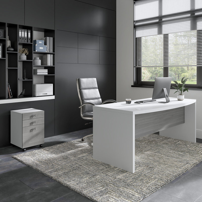 Office 500 Collection 72W Bow Front Desk with Mobile Ped, White/Gray
