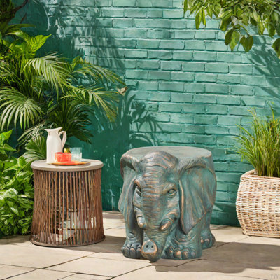 Tabouret de jardin éléphant, patine cuivre