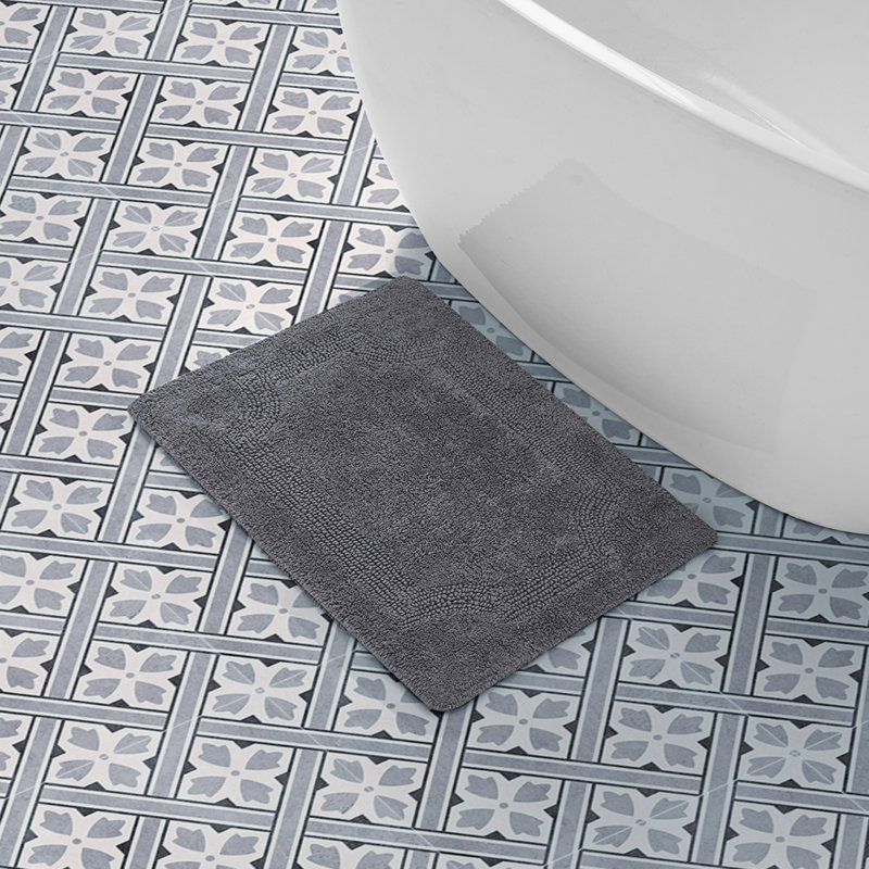 Laura Ashley Tablet Reversible Cotton Bath Rug, Charcoal, 17” L x 24” W