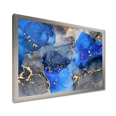 «Blue and Black Luxury Abstract Fluid Art I», reproduction d'art sur toile