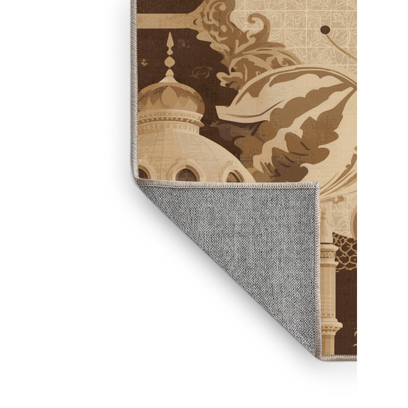 Machine Washable Pandelica Topkapi Palace Istanbul Global Inspired Oriental Rug in Brown – Beige Binding, 2x5