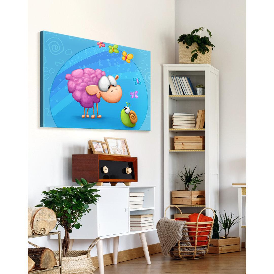 Sheep Meet Snail – Premium Leinwanddruck – Kunstdruck – Kinder Kollektion Von TooshToosh