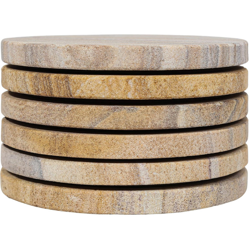 Sous-verres ronds fabriqués à la main et absorbant l'eau en grès pour boissons - 4 pouces de large en pierre assoiffée / sous-verres - fabriqués en grès arc-en-ciel (ensemble de 6 sans support)