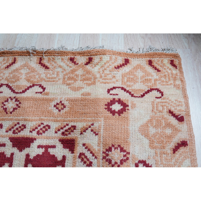 Coral Hand-Knotted Wool Linked Rosettes Geometric Modern Contemporary Carpet Rug, 6' x 9'
