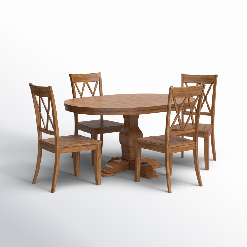 Fortville 4-Person Rubberwood Dining Set, Oak