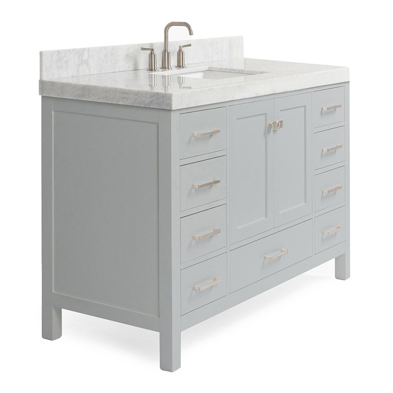 Cambridge Single Bathroom Vanity with Carrara Marble Top, Gray