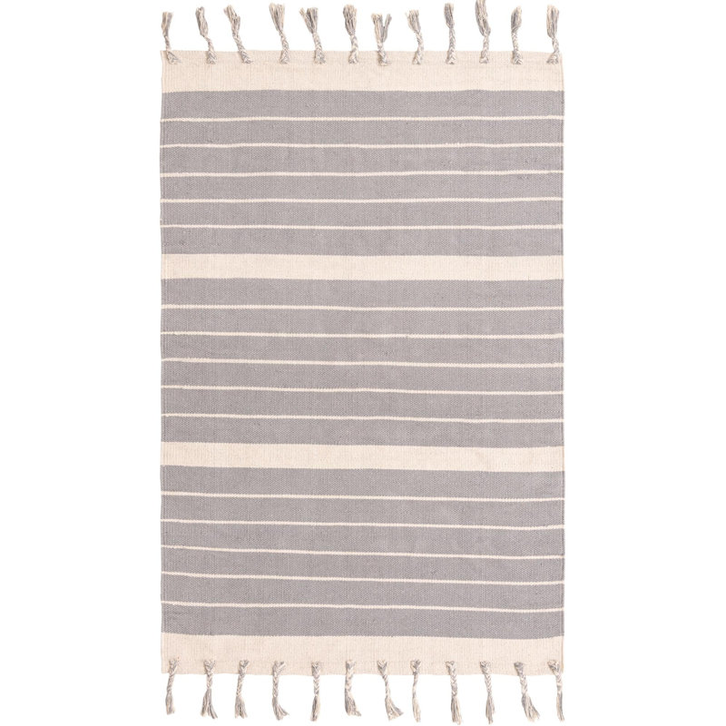 Yellville Cotton Striped Indoor Rug, Rectangle 4'1" x 6'1"
