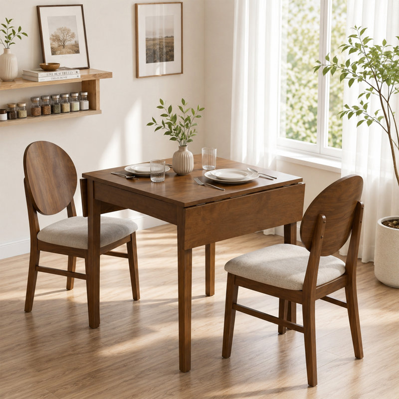 Extendable Dining Table, Rectangular Drop Leaf Table with Solid Wood Legs, Walnut Expandable Kitchen Table for Small Spaces