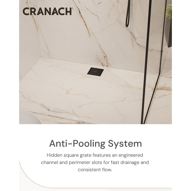 Angelsey 6-Inch Shower Drain Hair Catcher, Square Floor Shower Drain Matte Black Bathroom Fittings, Matte Black