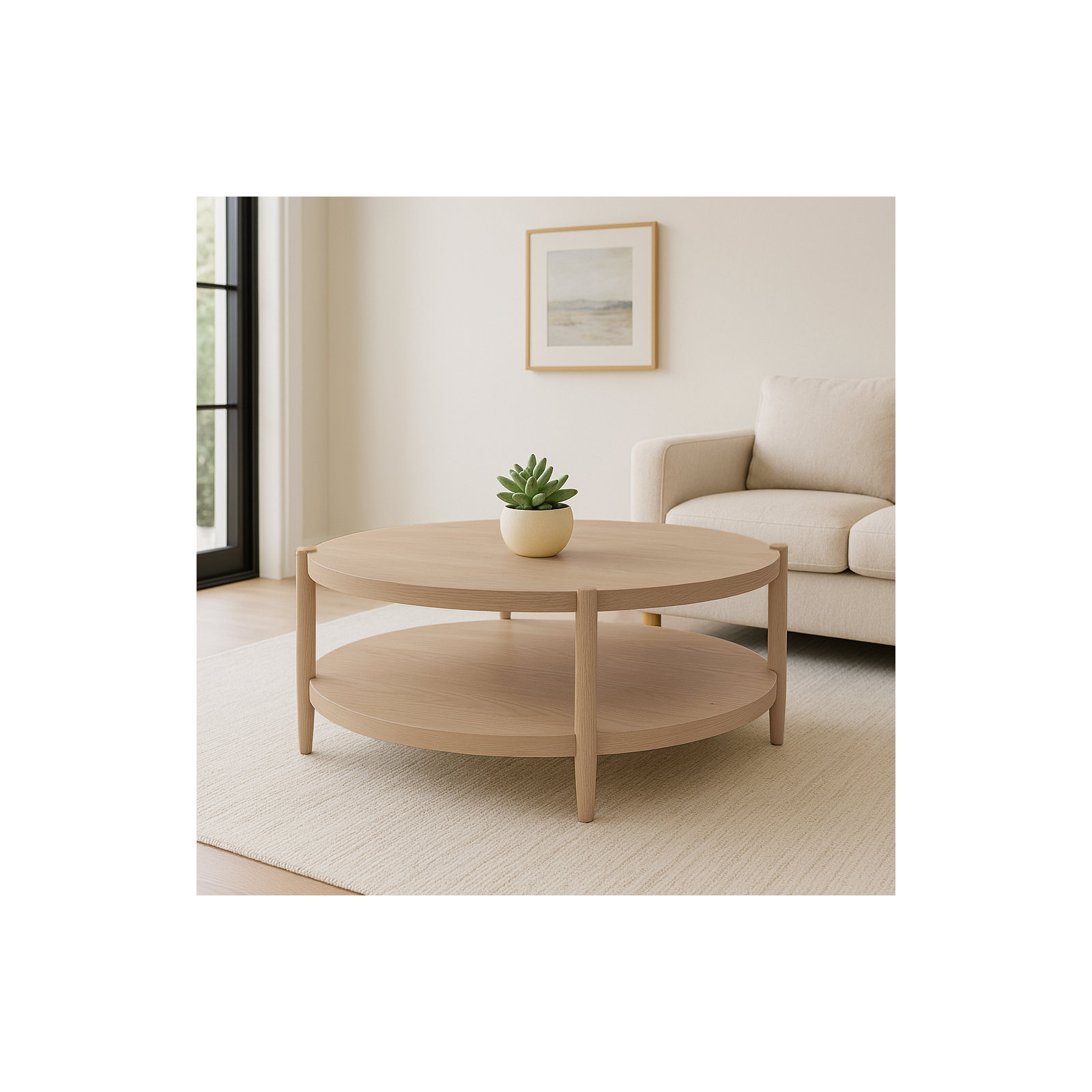 Reece 48" Round Coffee Table, Natural Wood