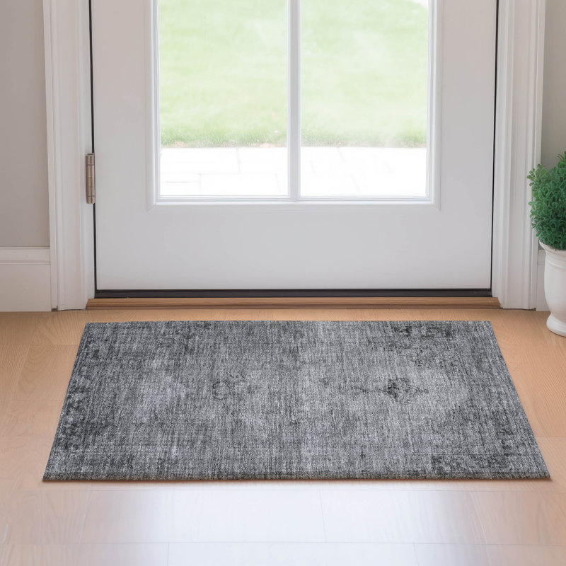 Premium Machine Washable Fehr Gray Rug, Rectangle 1'8" x 2'6"