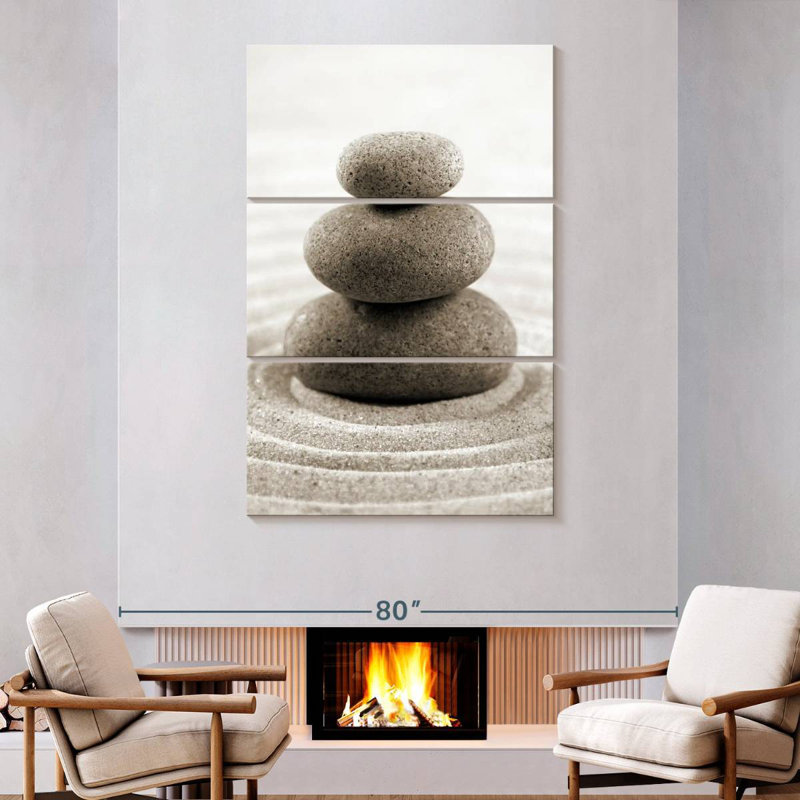'Stone Stack On Zen Garden, 74" H x 48" W