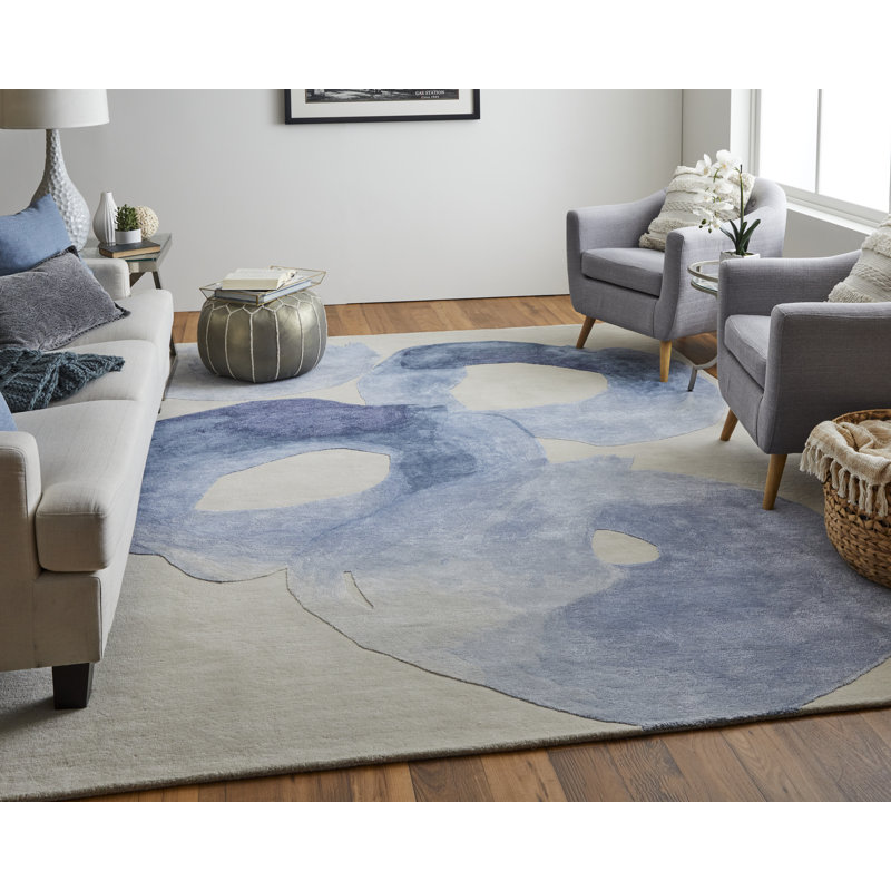 Ramiro Transitional Abstract, Blue/Ivory Area Rug, Rectangle 3'6" x 5'6"