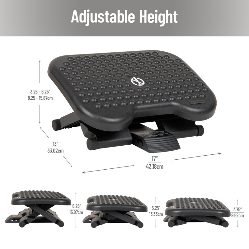 Mind Reader Foot Rest, Under Desk at Work, Ergonomic, Height Adjustable, Office, Plastic, 18"L x 13.5"W x 6.5"H, Black