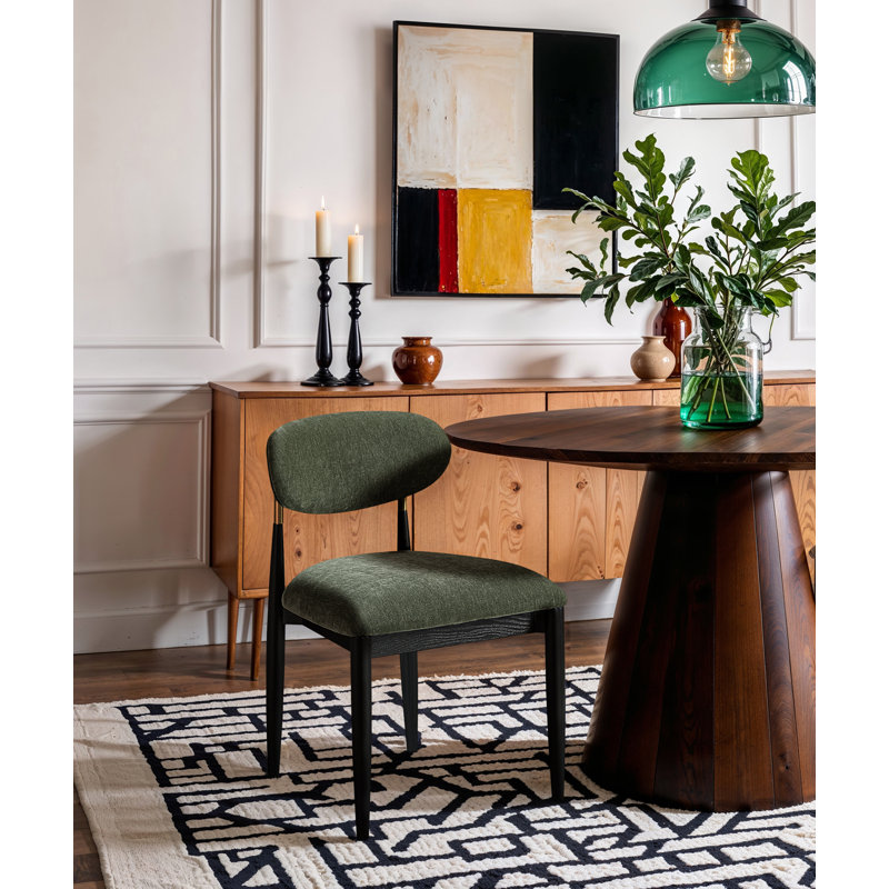 Riccio Vegan Leather Upholstered Dining Side Chair, Black, Stained Black / Brushed Brass