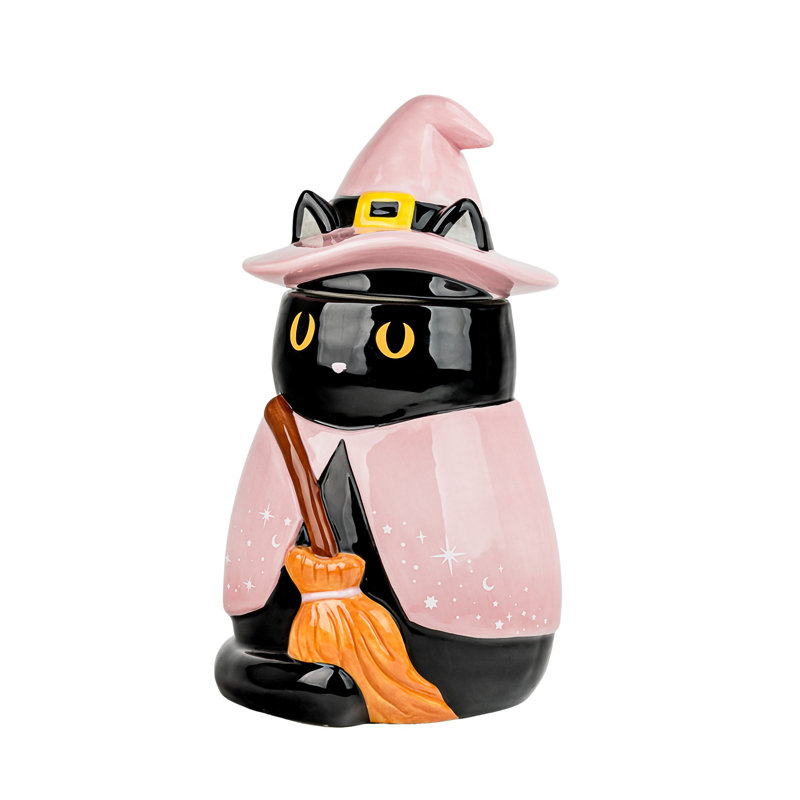 10 Strawberry Street Pink Witch Cat Cookie Jar