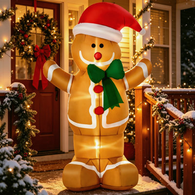 Bonhomme en pain d'épice gonflable de Noël de 1,80 m, décor de jardin gonflable avec lumières DEL intégrées pour pelouse, porche, jardin