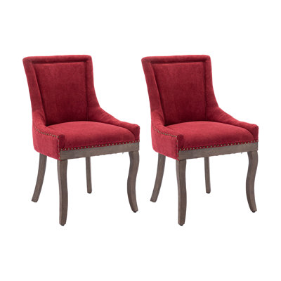 Upholstered Dining Chairs Set of 2, Fabric Dining Room Chair, Kitchen & Dining Room Chairs, Farmhouse Kitchen Chairs with High Back, Solid Wood Legs, Nailhead Trim (Wine Red)