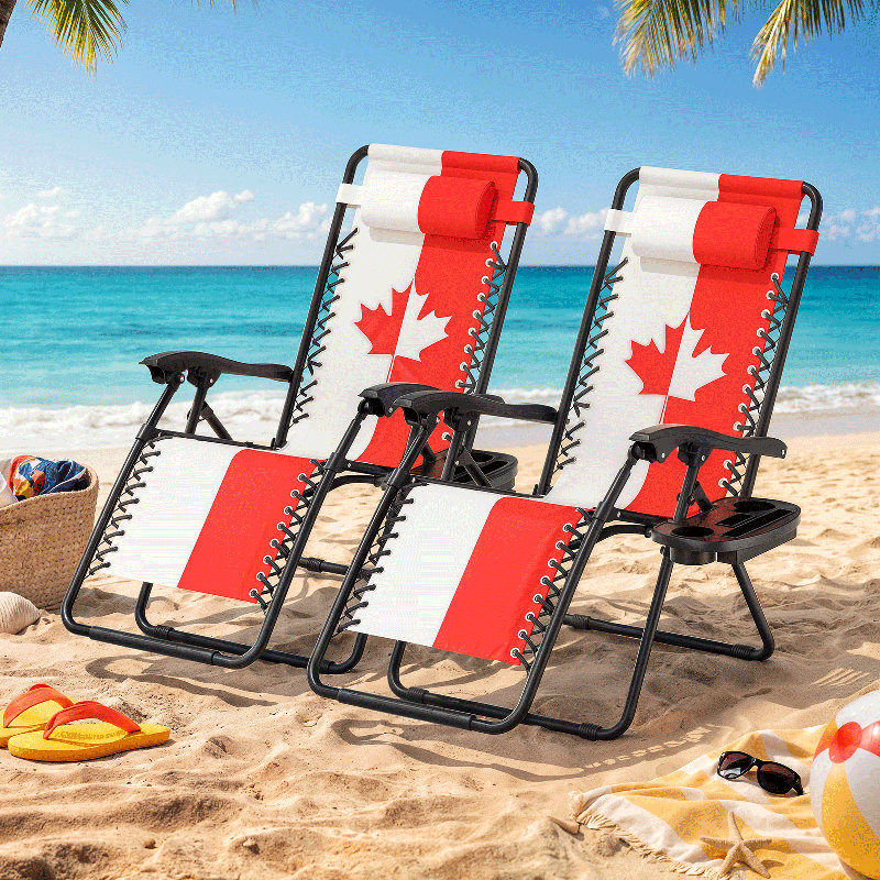 Zero Gravity Lounge Chairs Set of 2 Adjustable Folding Recliners with Side Tray & Pillow Outdoor Patio Loungers for Lawn Camping Beach
