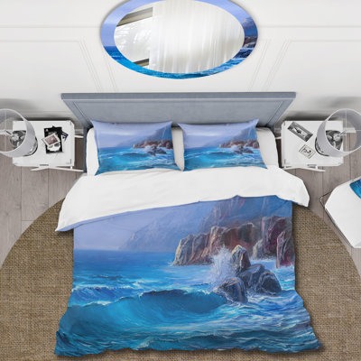 Morning On Sea Wave Paints On A Canvas - Nautical & Coastal Duvet Cover Set - Microfiber Polyester