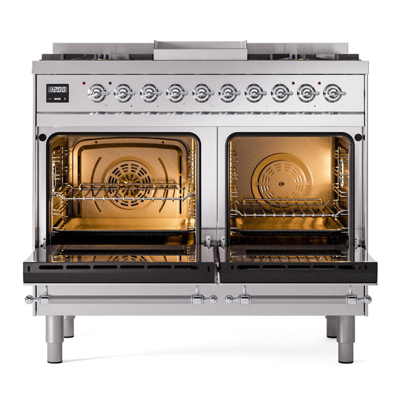 ILVE Nostalgie II 40 in Dual Fuel Range, Stainless Steel/Chrome, Natural Gas