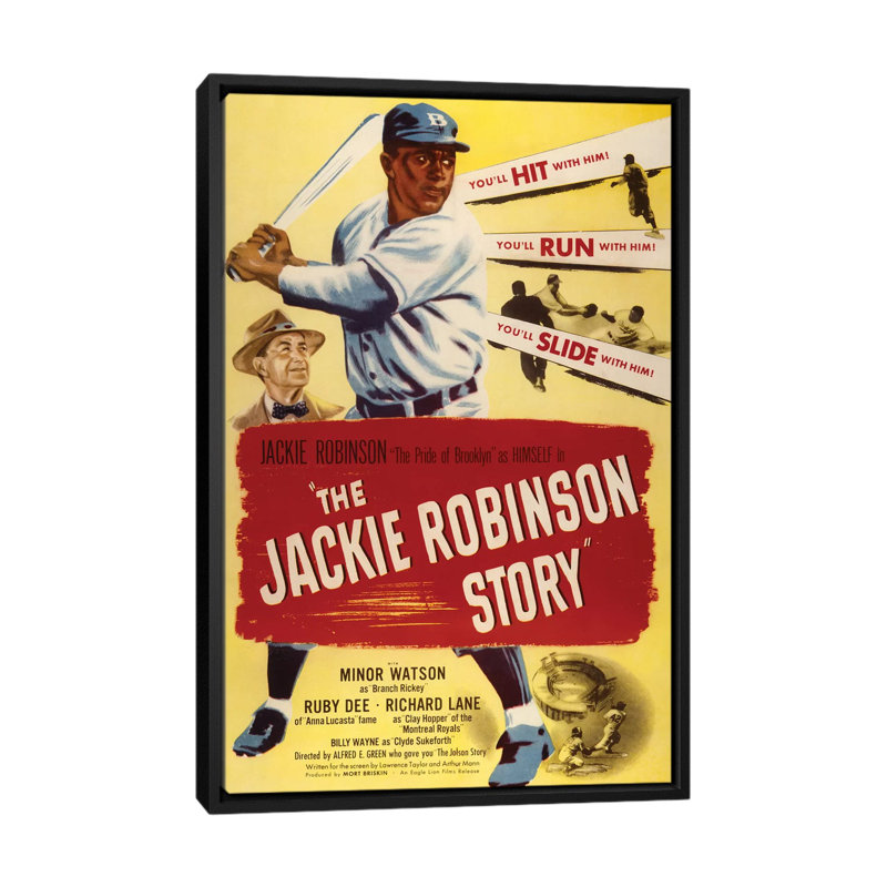 L'histoire de Jackie Robinson - publicité imprimée, Aucun mat, H 26 po x l 18 po x 1,5 po, Toile avec cadre noir