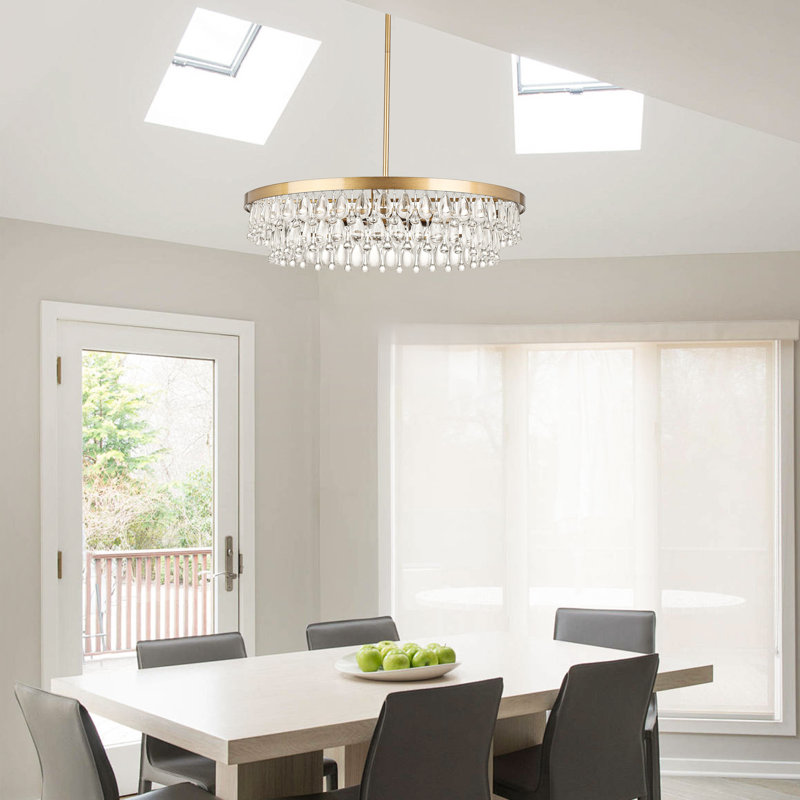 Jylian 6 - Light 24" Crystal Teardrop Brushed Brass Chandelier