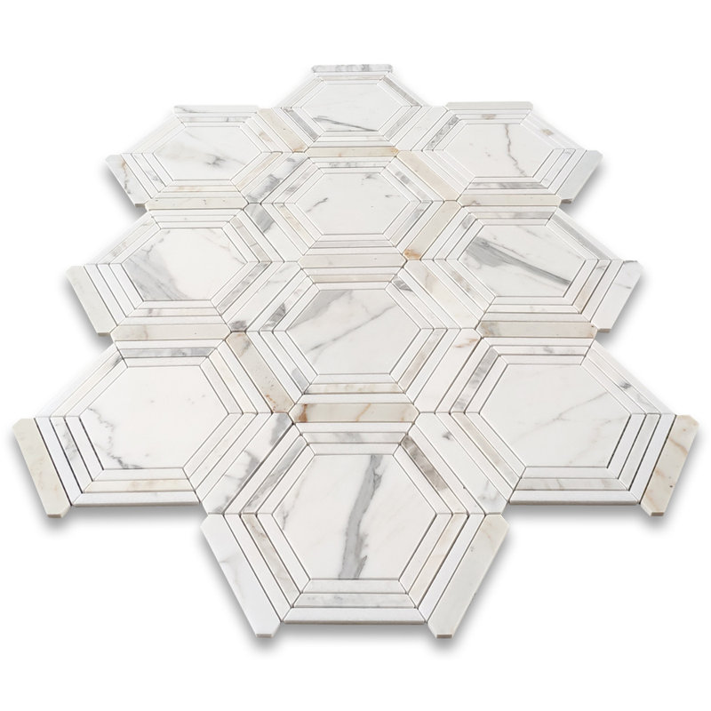 Calacatta 9" x 8" Marble Mosaic Tile, LIght Gray