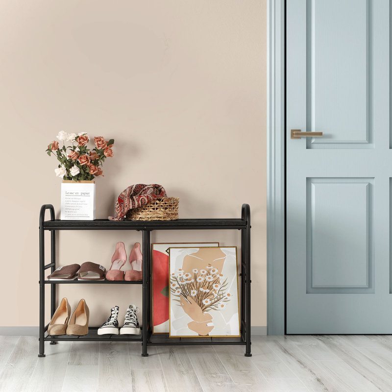 3 - Tier Offset Black Wire Shoe Rack