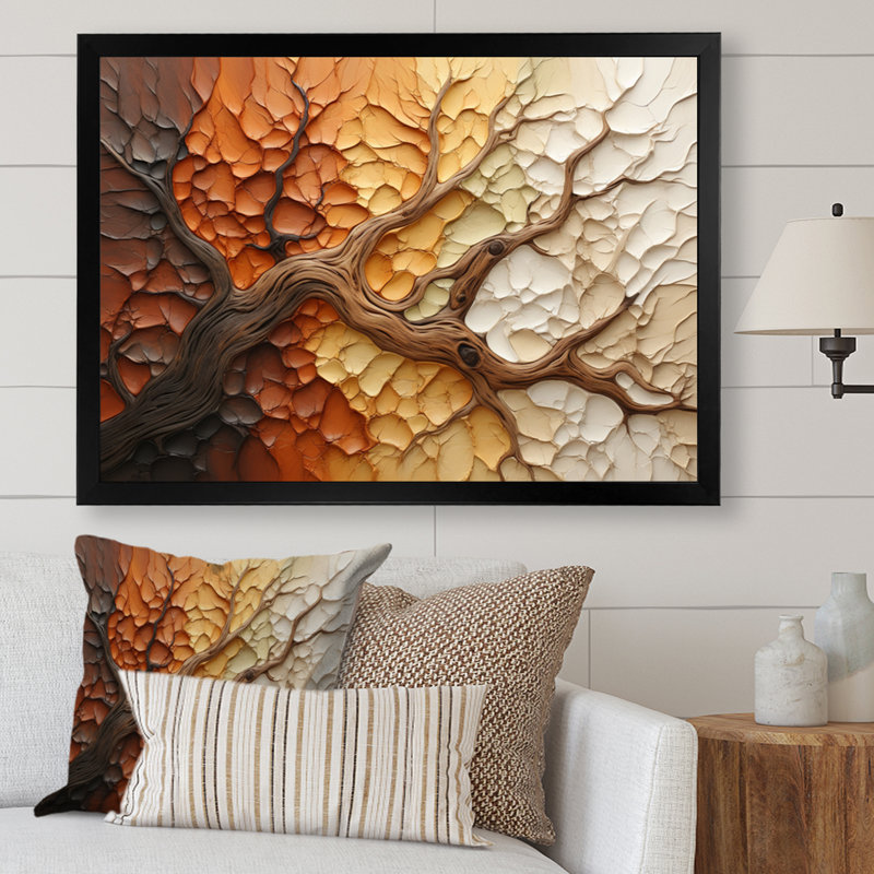 " Brown Beige Abstract Redwood Tree Collage ", 30" H x 40" W x 1.5" D, Black