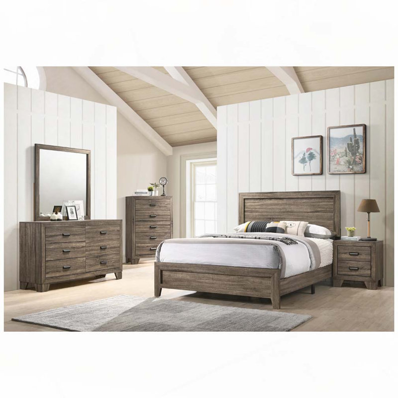 Wood Panel Bed, Gray, Queen