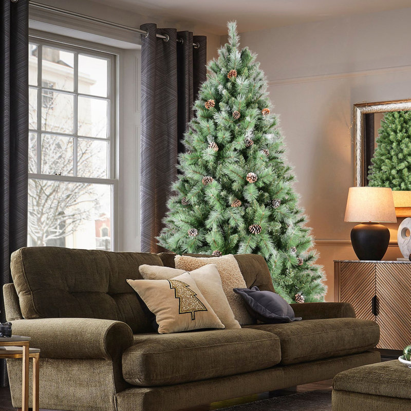 Arbre de Noël 6 pi avec 66 pommes de pin, 988 pointes, PVC mélangé et branches à aiguilles dures, installation facile, support en métal robuste