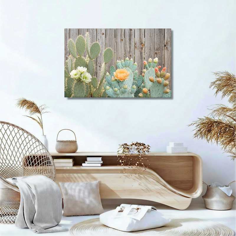 Ensemble de 1 tableau sur toile avec fleurs de cactus, H 18 po x l 24 po, Toile tendue