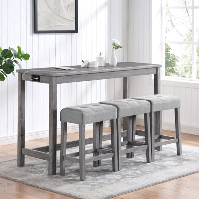 Ensemble de table de bar industriel avec prise de courant, conception peu encombrante et sièges confortables pour une utilisation polyvalente dans les salons et les salles à manger
