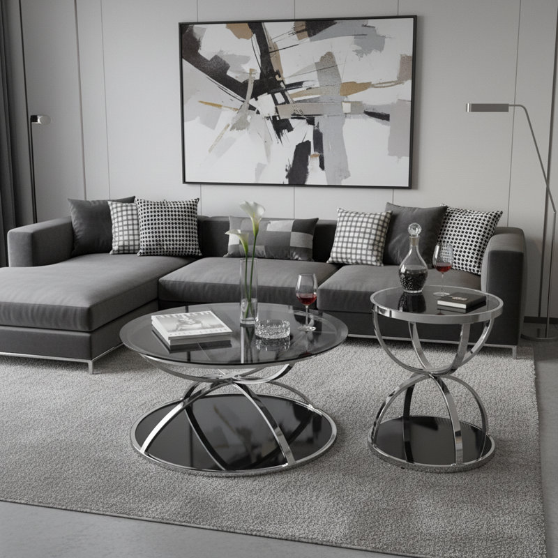 Ensemble de tables basses Modern Glass, Gris/argent