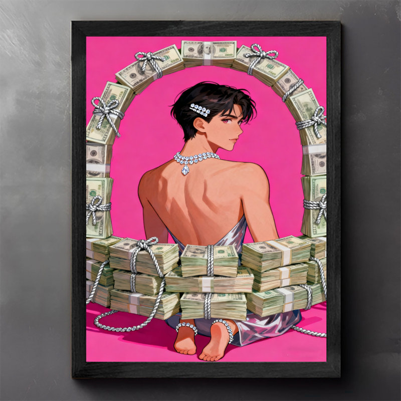 Reproduction d'art encadré noir rétro luxueux et exquis richesse, H 17 po x l 13 po