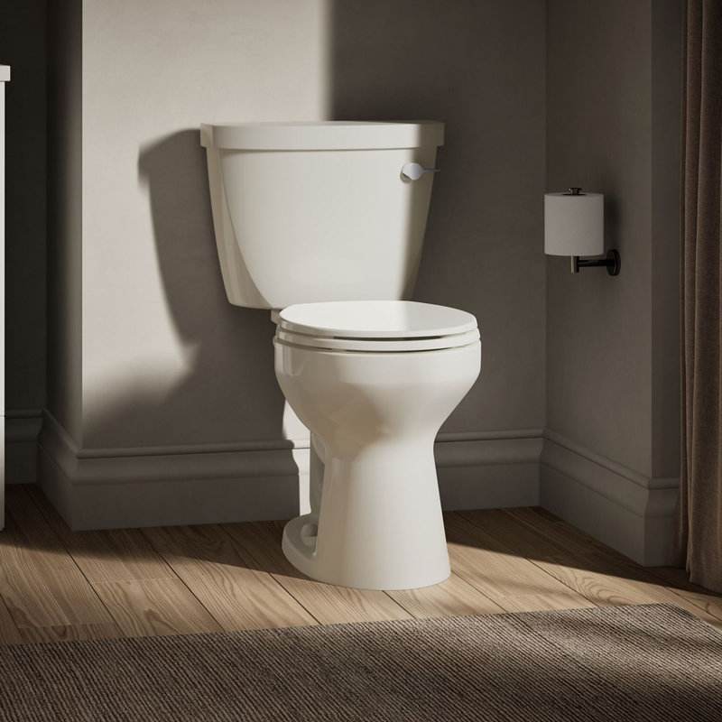 Cimarron® 1.28 GPF Water Efficient Round Two-Piece toilet (Seat Not Included), Biscuit, Left-Hand